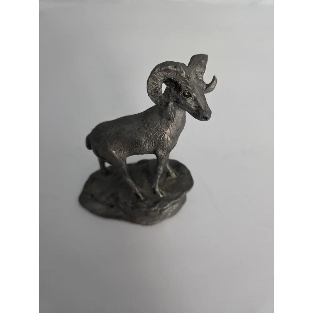 Vintage Cast Pewter Bighorn Ram Figurine Statue